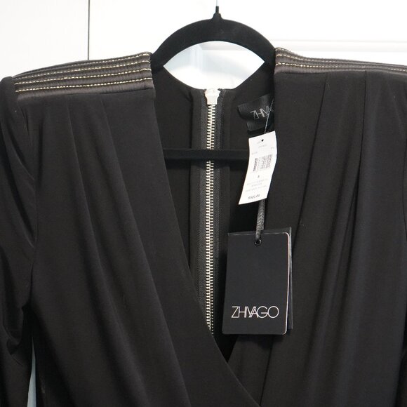 Zhivago Padded Shoulder Gold Accented Dress - Picture 12 of 15